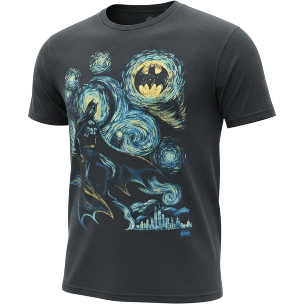 DC Comics Batman Starry Night Graphic T-Shirt Mens Medium Black Van Gogh Style